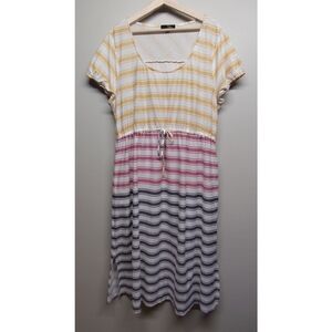 Suzanne Betro Maxi Dress Women Plus Size 2X Yellow Stripes Short Sleeve Casual